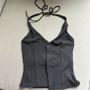 Zara Black Textured Halter Top